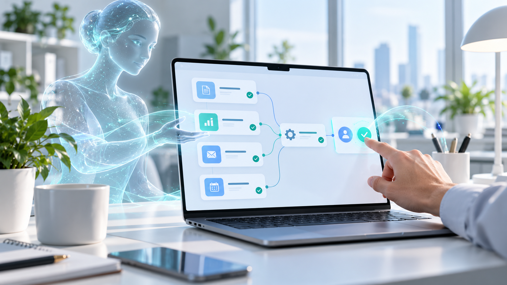 Un agent IA utilise des outils connectés sur un ordinateur tandis qu’un humain contrôle et valide ses actions