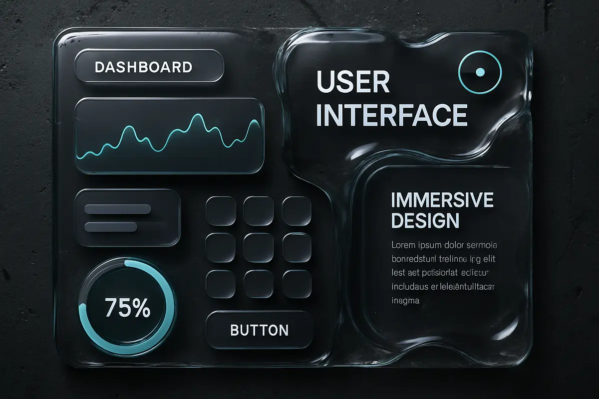 Concept de design UI futuriste avec verre liquide et éléments néo-brutalistes