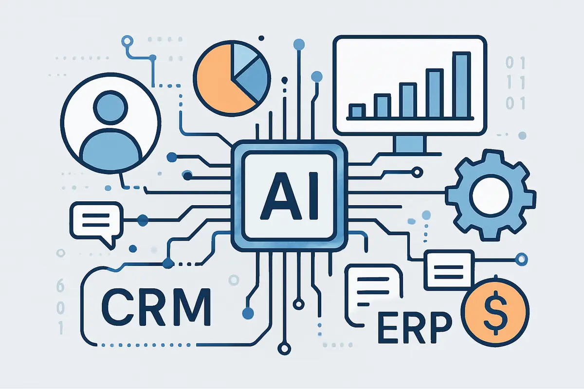 Illustration de l'intégration de l'IA avec les systèmes CRM et ERP
